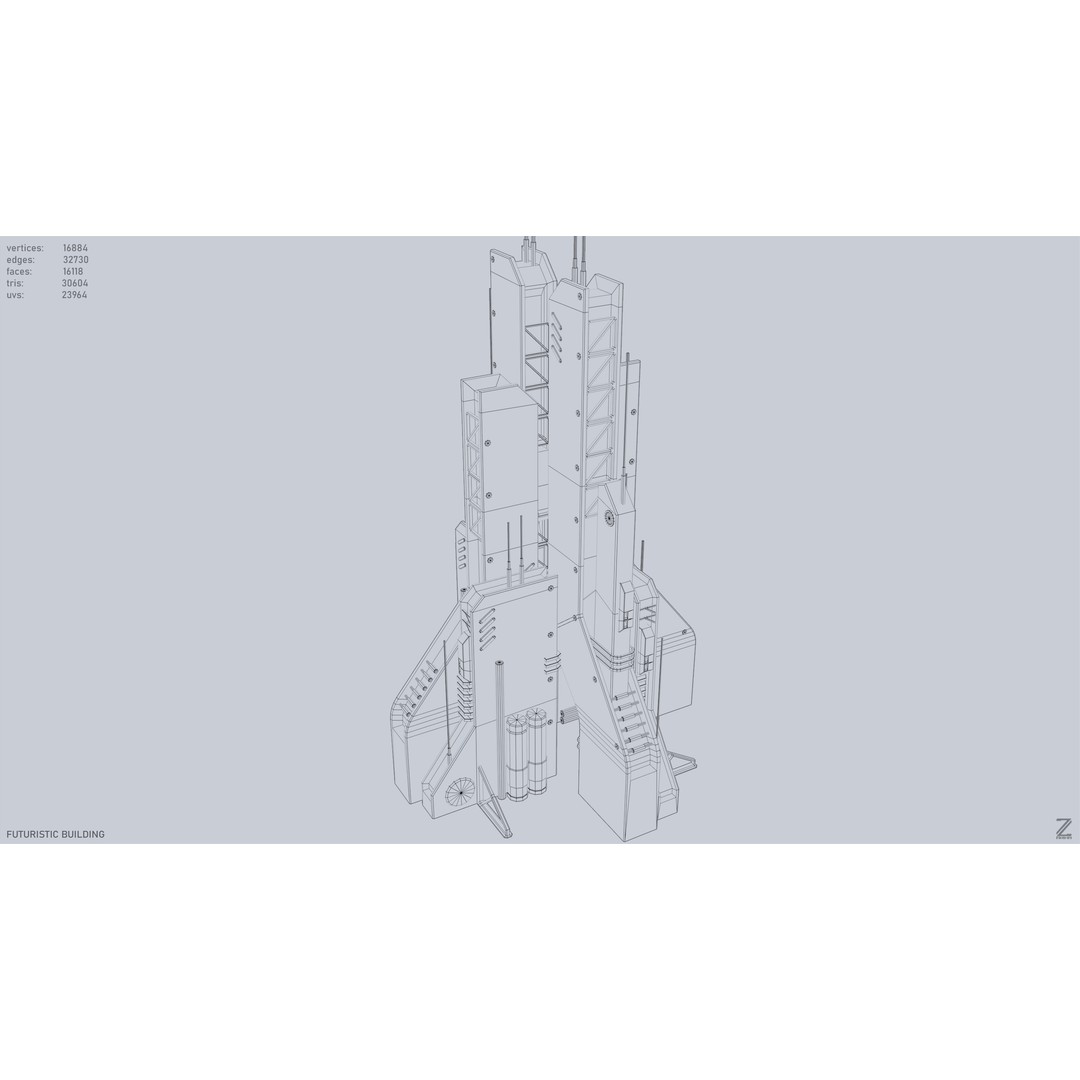 Futuristic Building 3D Model – Low Poly Sci-Fi Architecture, FBX, OBJ