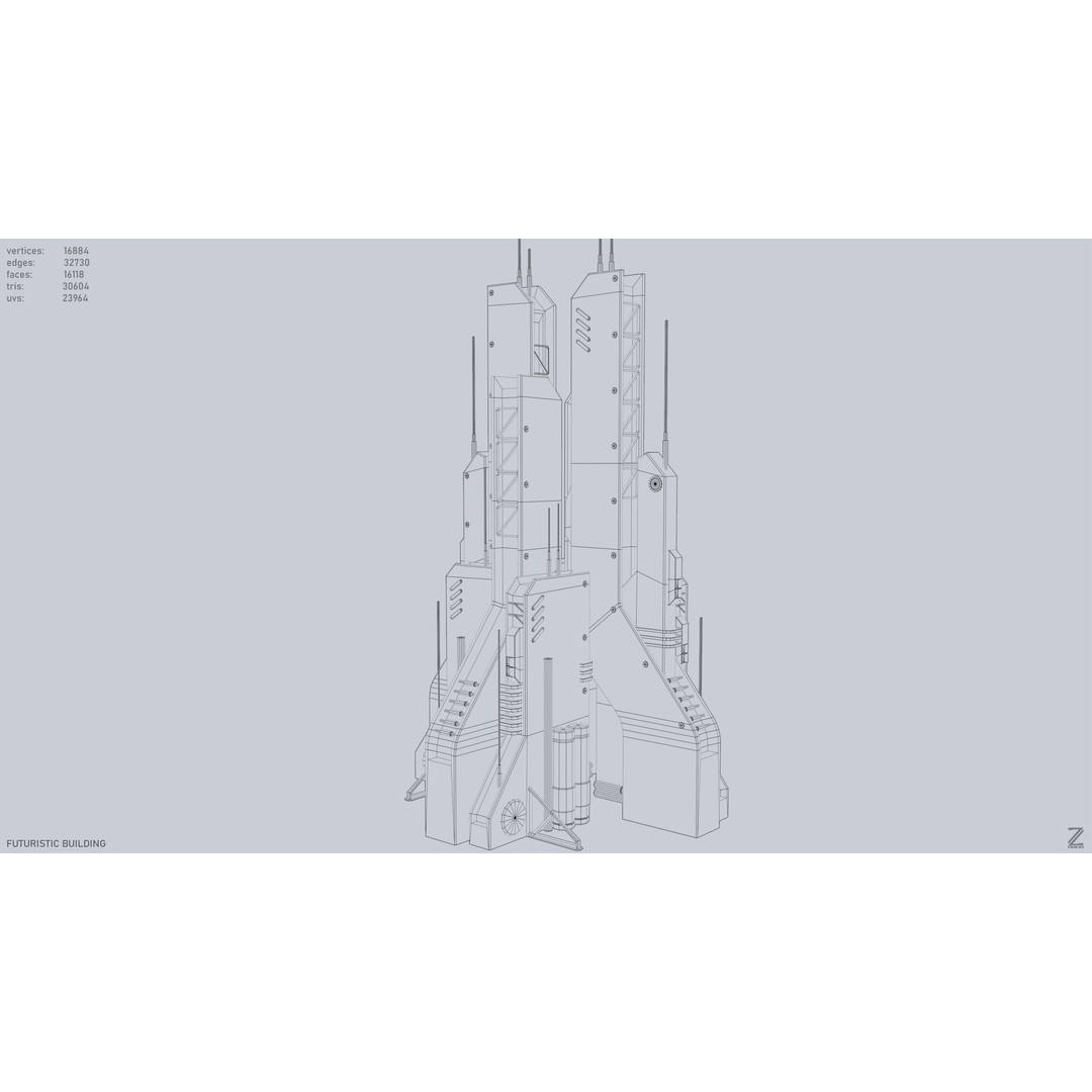 Futuristic Building 3D Model – Low Poly Sci-Fi Architecture, FBX, OBJ - View 10