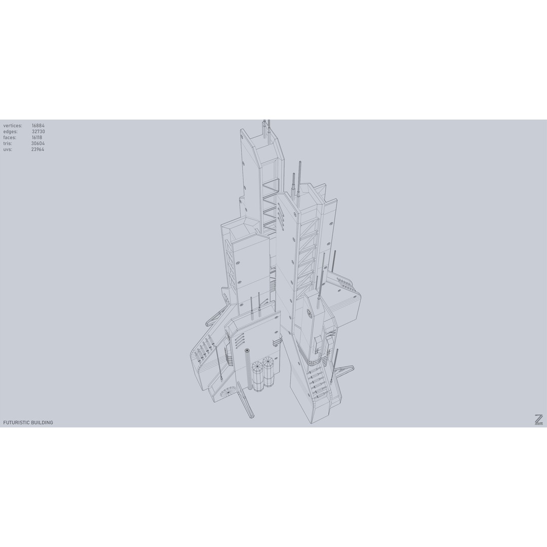 Futuristic Building 3D Model – Low Poly Sci-Fi Architecture, FBX, OBJ - View 12