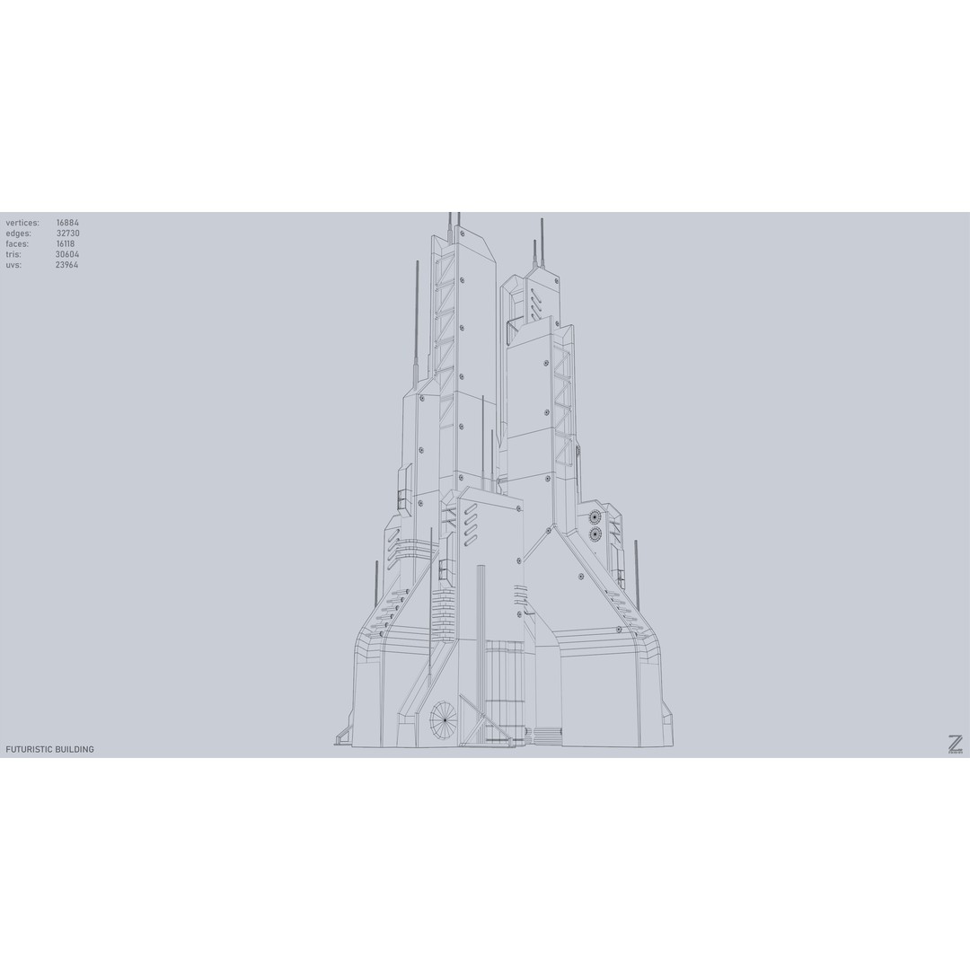 Futuristic Building 3D Model – Low Poly Sci-Fi Architecture, FBX, OBJ - View 13