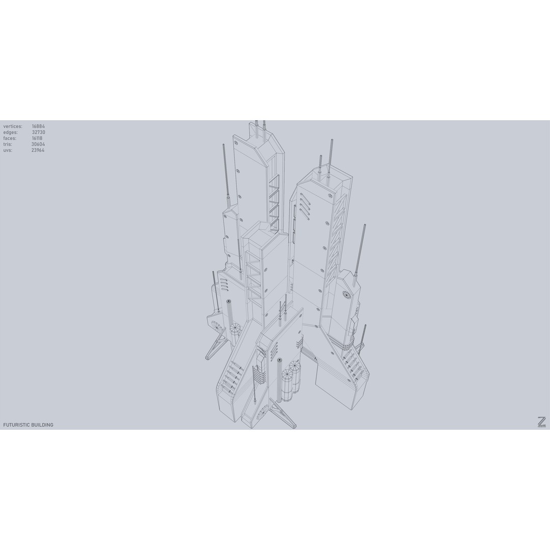 Futuristic Building 3D Model – Low Poly Sci-Fi Architecture, FBX, OBJ - View 14
