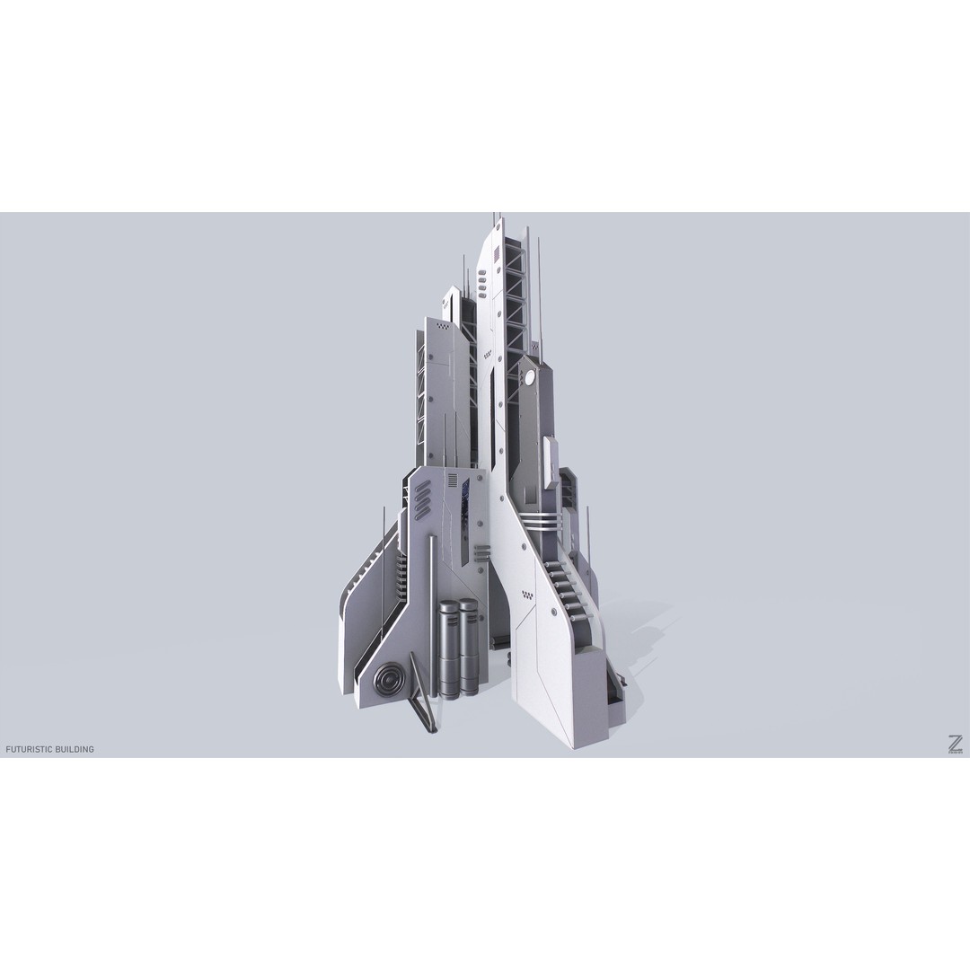 Futuristic Building 3D Model – Low Poly Sci-Fi Architecture, FBX, OBJ - View 5