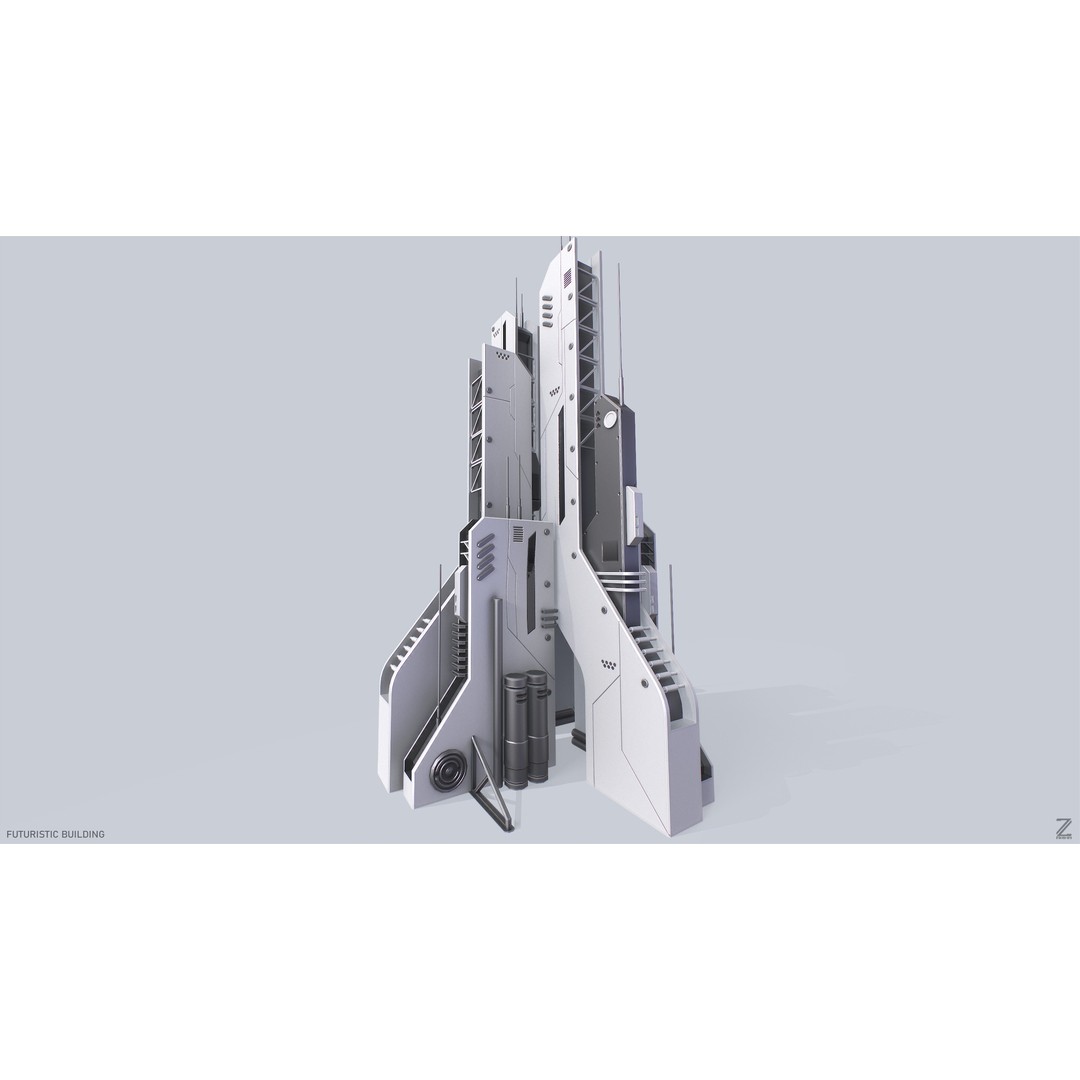 Futuristic Building 3D Model – Low Poly Sci-Fi Architecture, FBX, OBJ - View 7