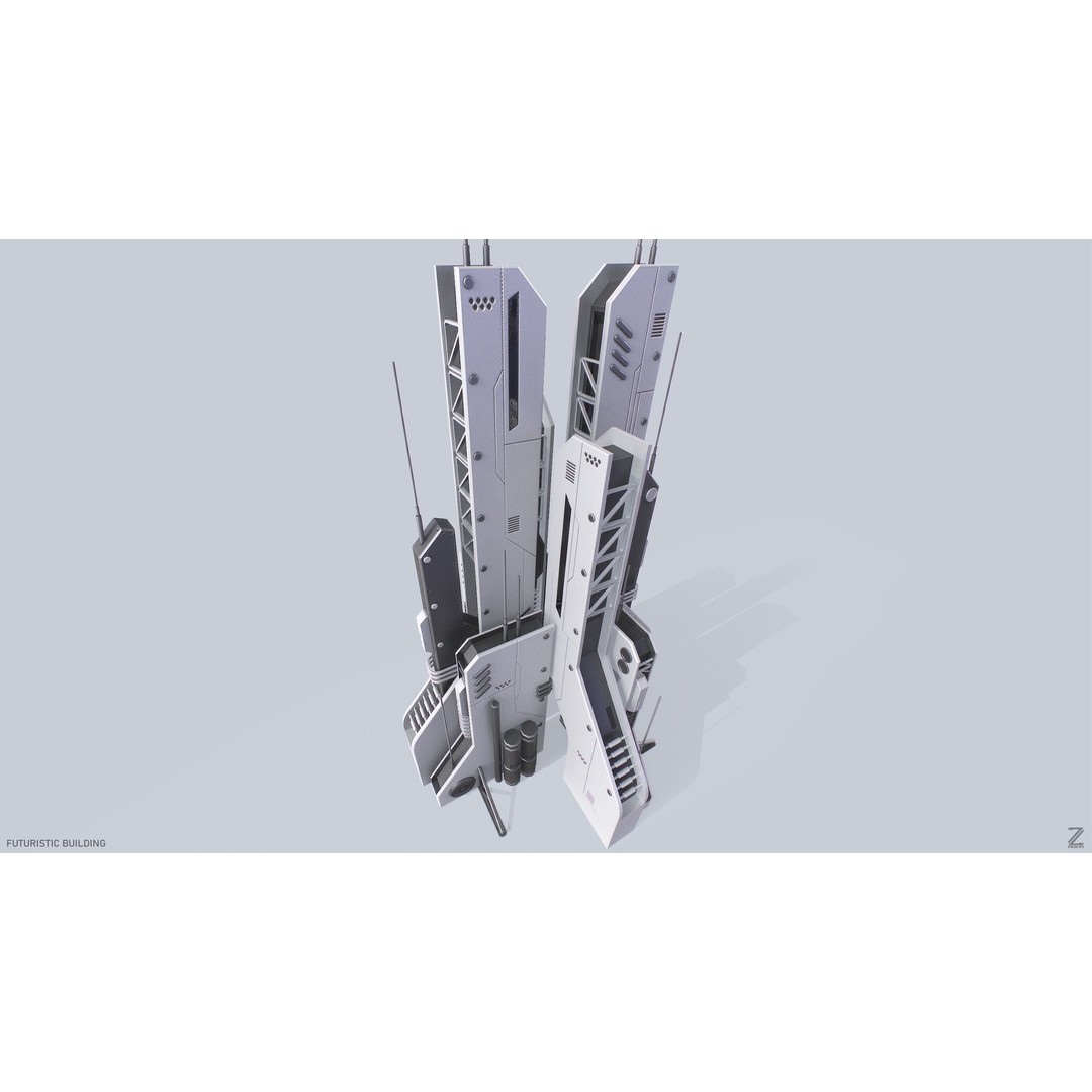 Futuristic Building 3D Model – Low Poly Sci-Fi Architecture, FBX, OBJ - View 8