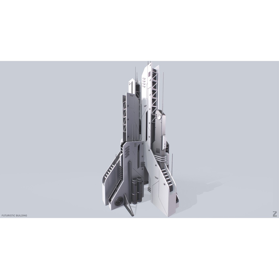 Futuristic Building 3D Model – Low Poly Sci-Fi Architecture, FBX, OBJ - View 9
