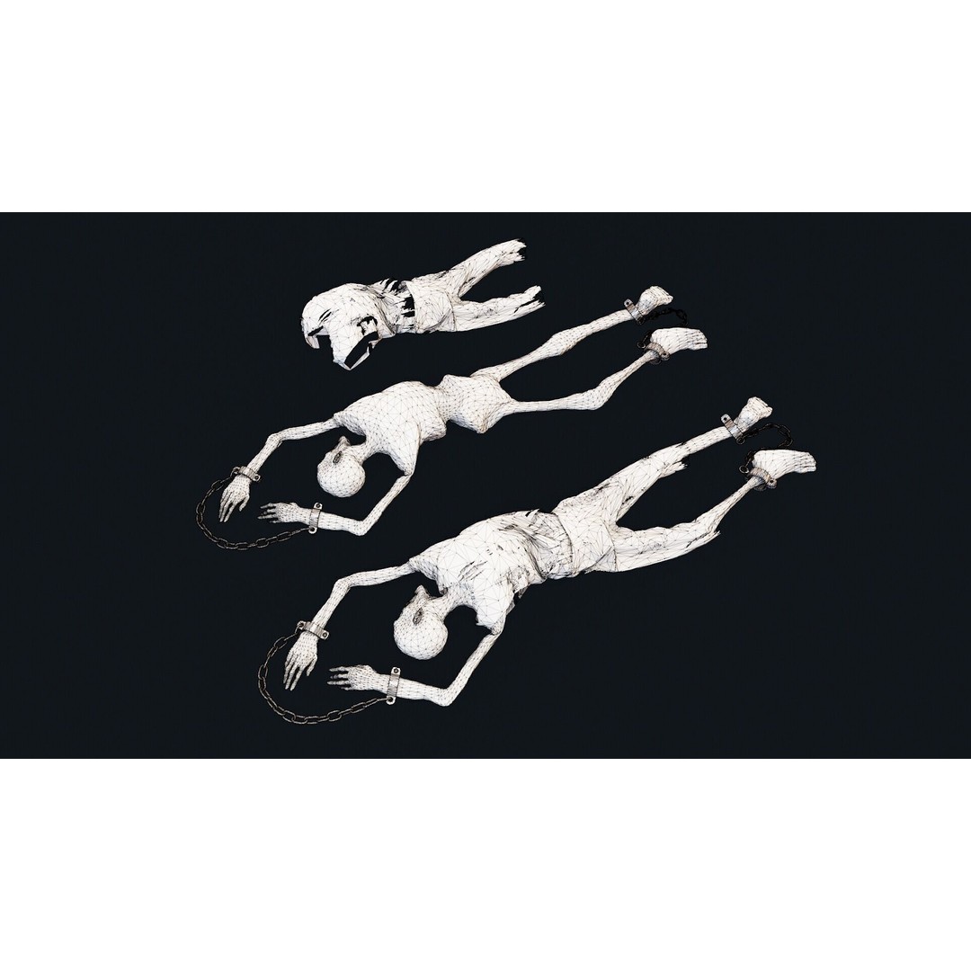 Prisoner Corpse 3D Model – Low Poly Realistic Human Skeleton, FBX
