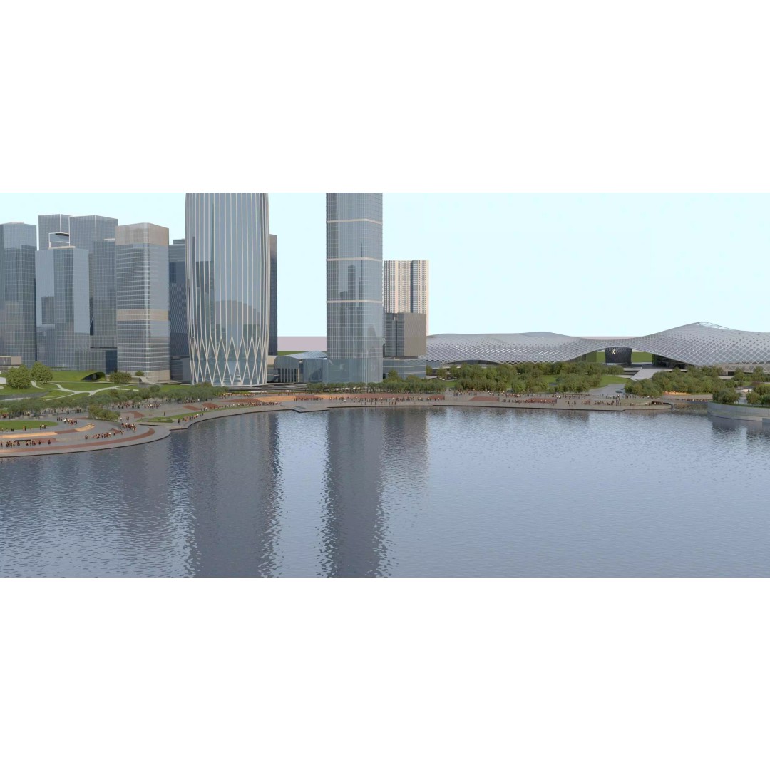 Shenzhen City Bay 3D Model – Low Poly Cityscape, FBX, OBJ - View 4