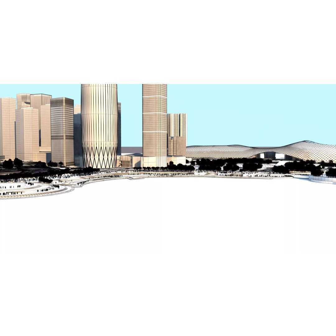 Shenzhen City Bay 3D Model – Low Poly Cityscape, FBX, OBJ - View 9