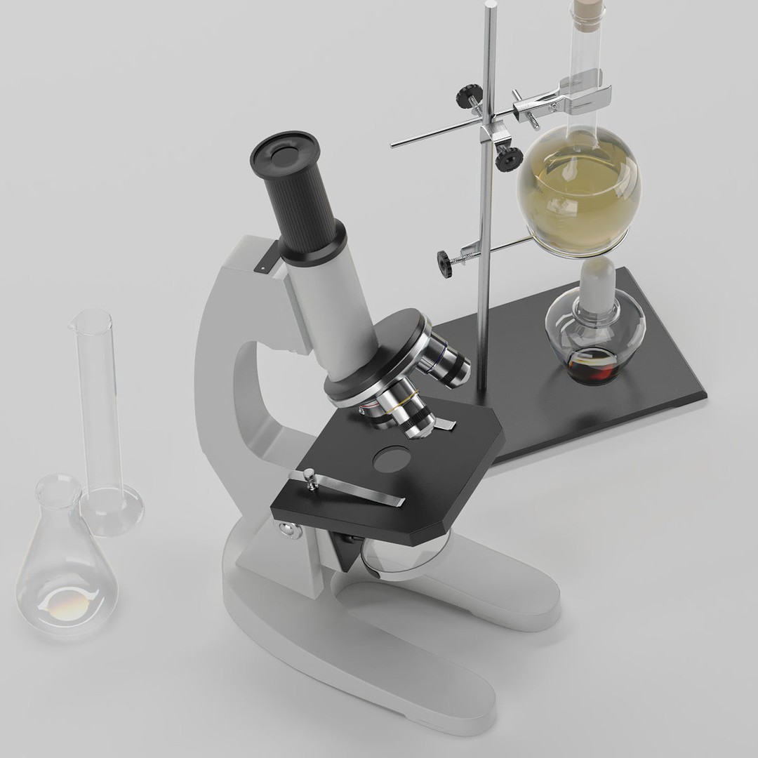 Microscope 3D Model – Lab Equipment, PBR Formats, Game-Ready - View 3