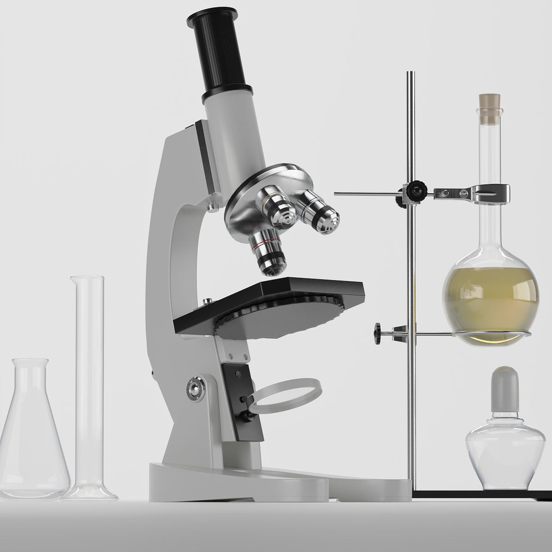 Microscope 3D Model – Lab Equipment, PBR Formats, Game-Ready - View 4