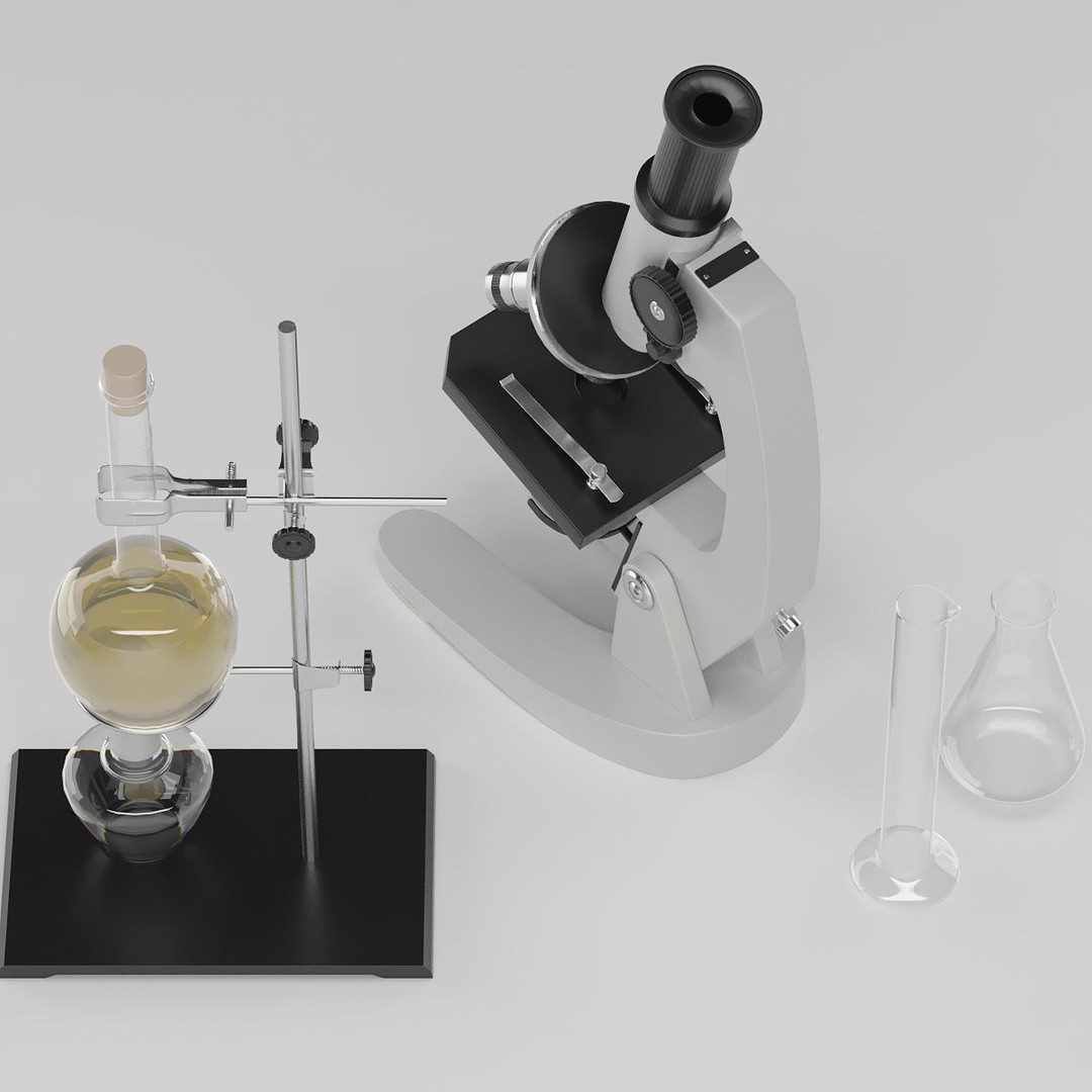 Microscope 3D Model – Lab Equipment, PBR Formats, Game-Ready - View 7