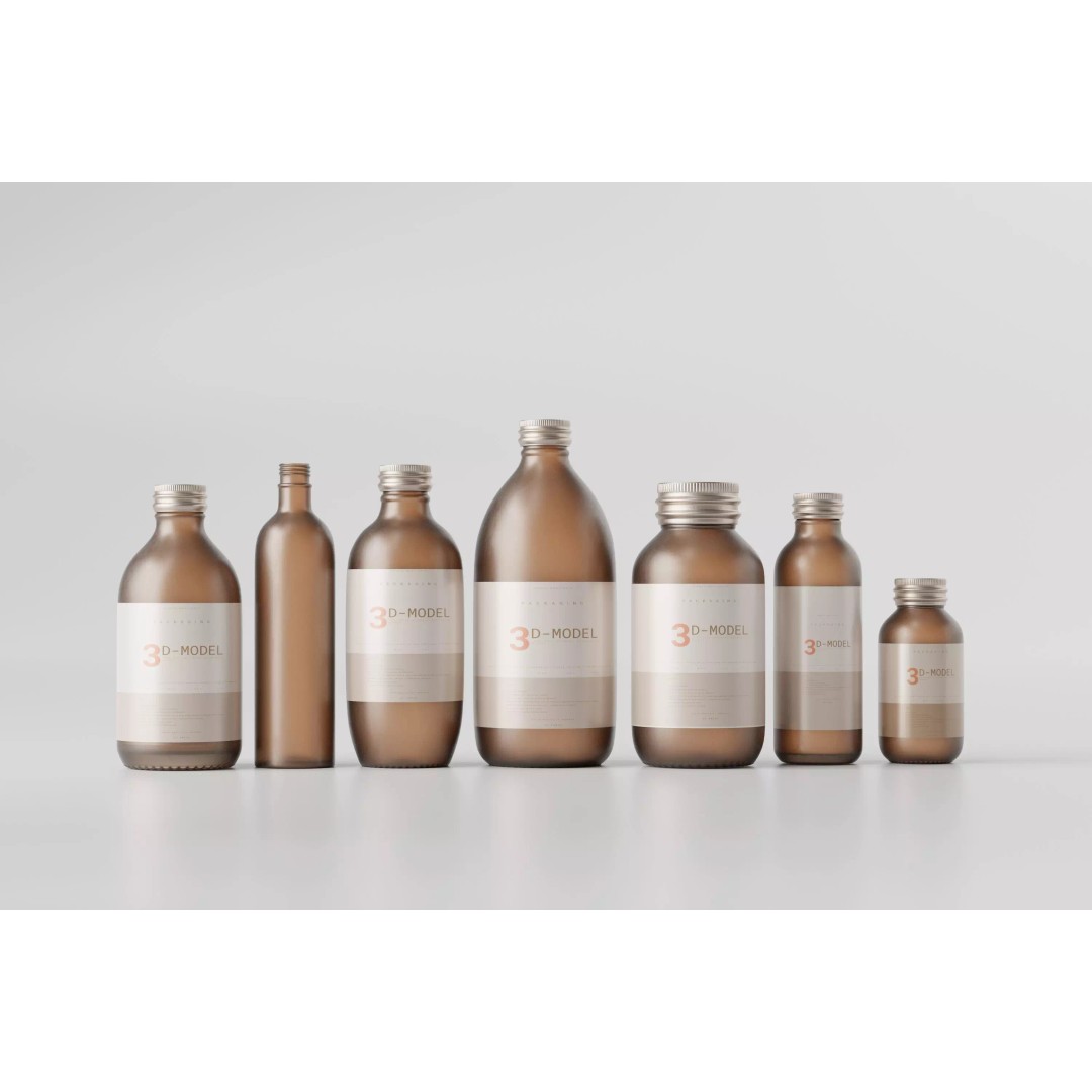 Glass Bottle Collection 3D Model – Low Poly PBR Models for Cosmetics - View 2