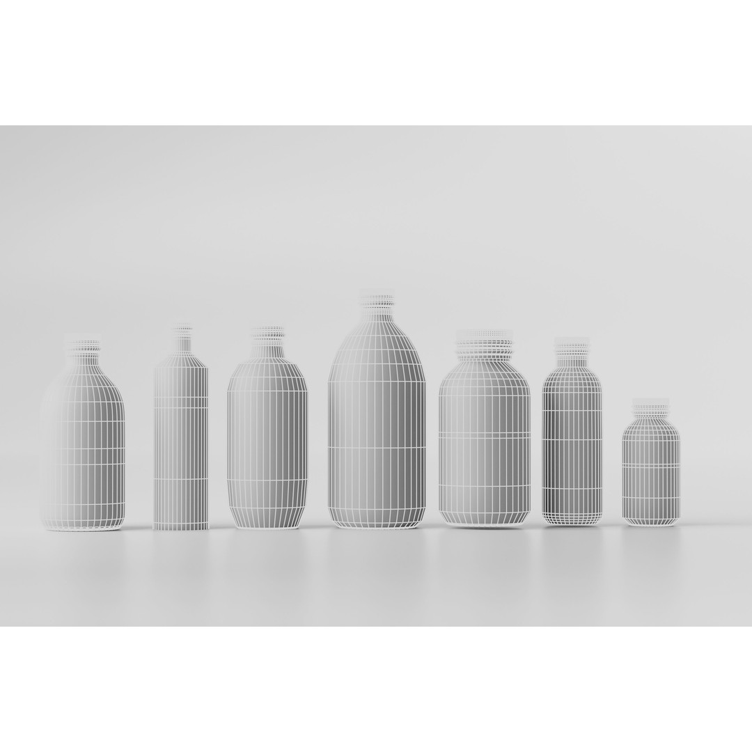 Glass Bottle Collection 3D Model – Low Poly PBR Models for Cosmetics - View 23