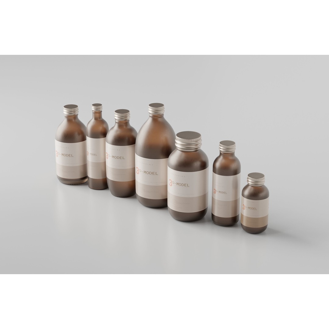 Glass Bottle Collection 3D Model – Low Poly PBR Models for Cosmetics - View 4