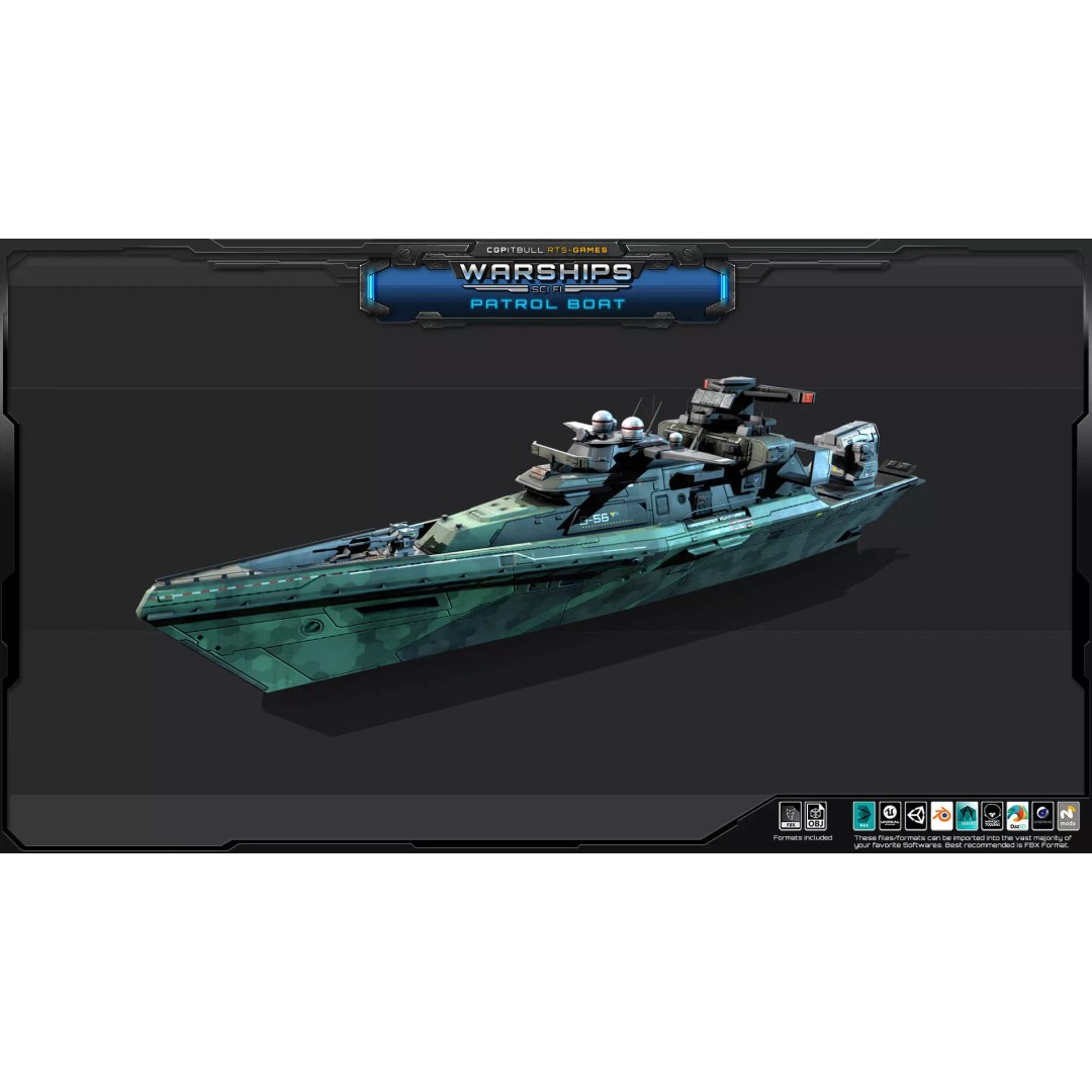 Futuristic Patrol Boat 3D Model – Low Poly Game Asset, FBX, PBR - View 4