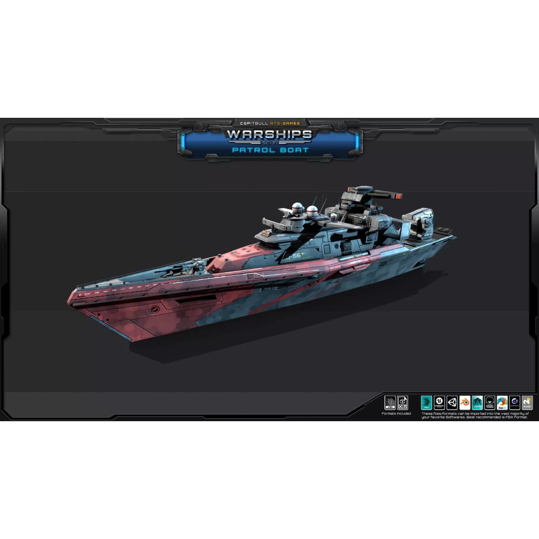 Futuristic Patrol Boat 3D Model – Low Poly Game Asset, FBX, PBR - View 5