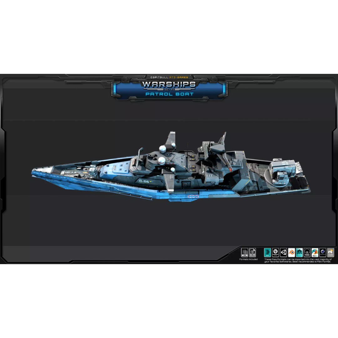 Futuristic Patrol Boat 3D Model – Low Poly Game Asset, FBX, PBR - View 6