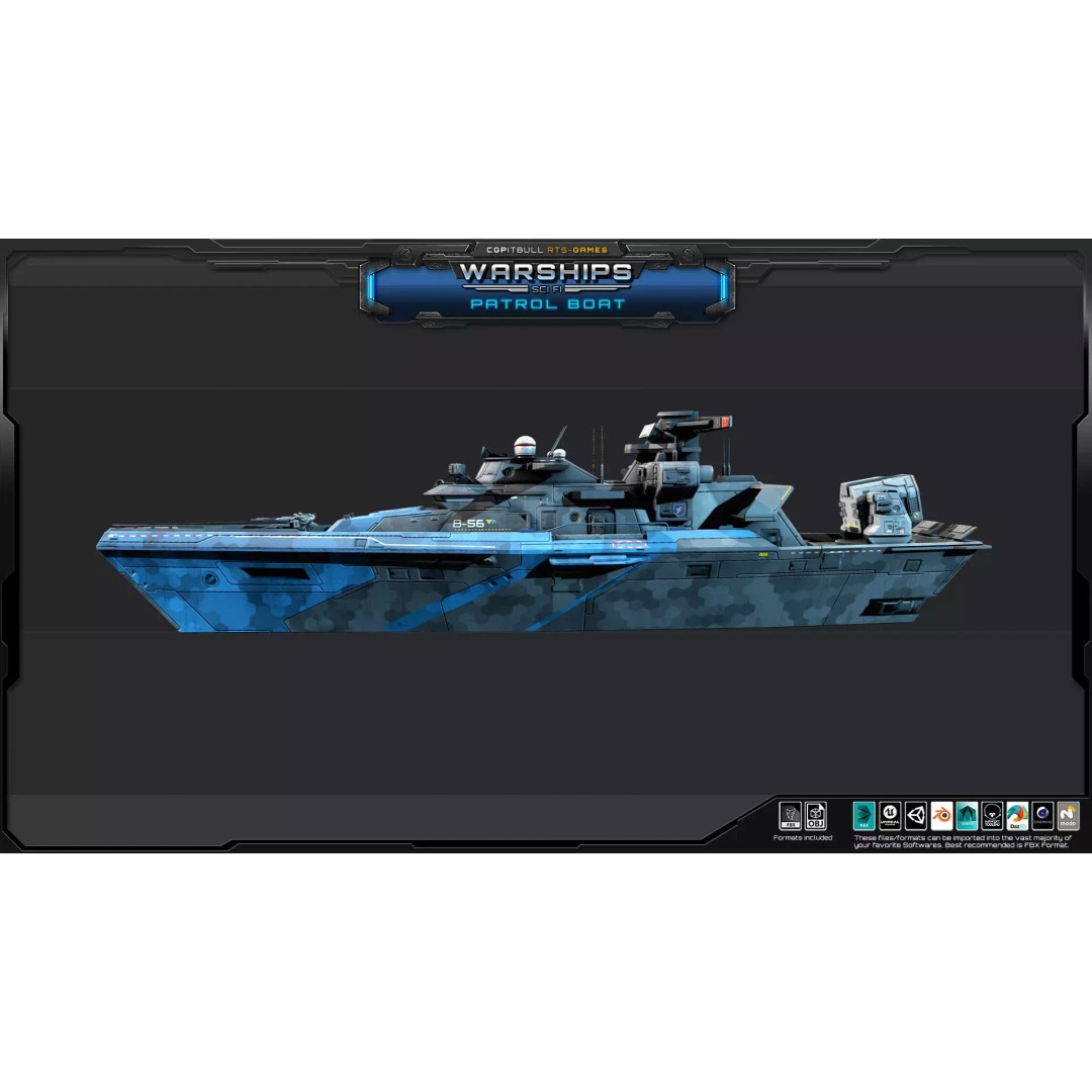 Futuristic Patrol Boat 3D Model – Low Poly Game Asset, FBX, PBR - View 7