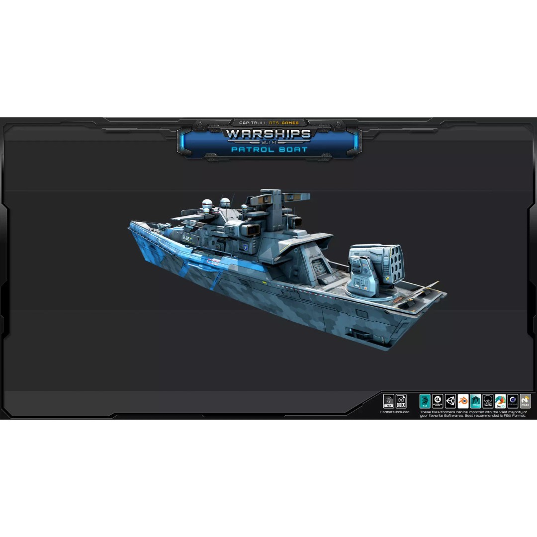 Futuristic Patrol Boat 3D Model – Low Poly Game Asset, FBX, PBR - View 8