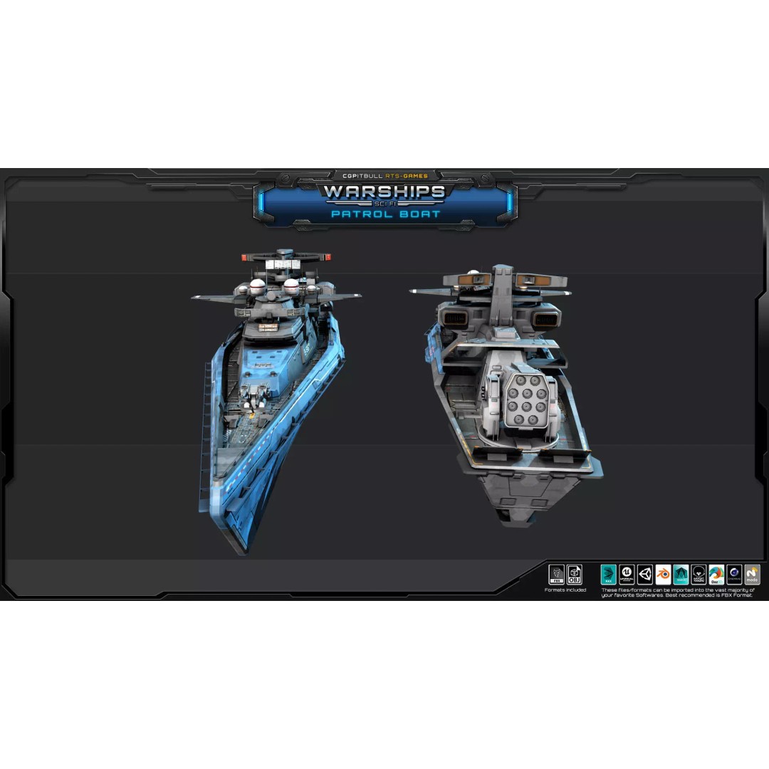 Futuristic Patrol Boat 3D Model – Low Poly Game Asset, FBX, PBR - View 9