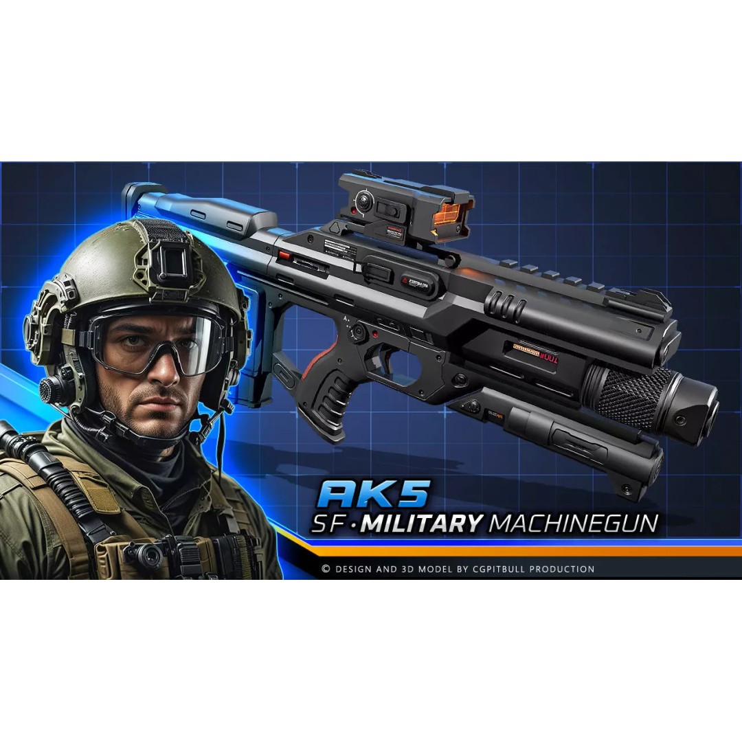 AK5 Machine Gun 3D Model – Low Poly Game Asset, FBX, PBR Textures - View 2