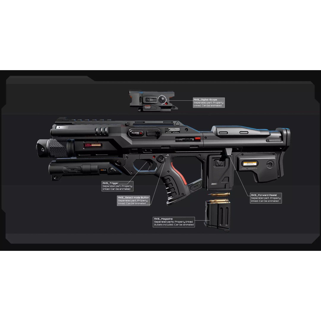 AK5 Machine Gun 3D Model – Low Poly Game Asset, FBX, PBR Textures - View 4