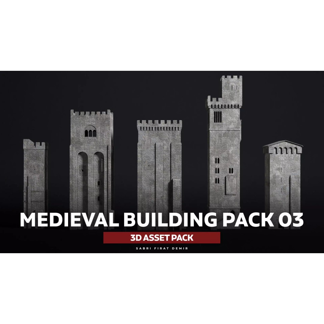 Medieval Castle 3D Model – Low Poly Modular Buildings, FBX - View 2