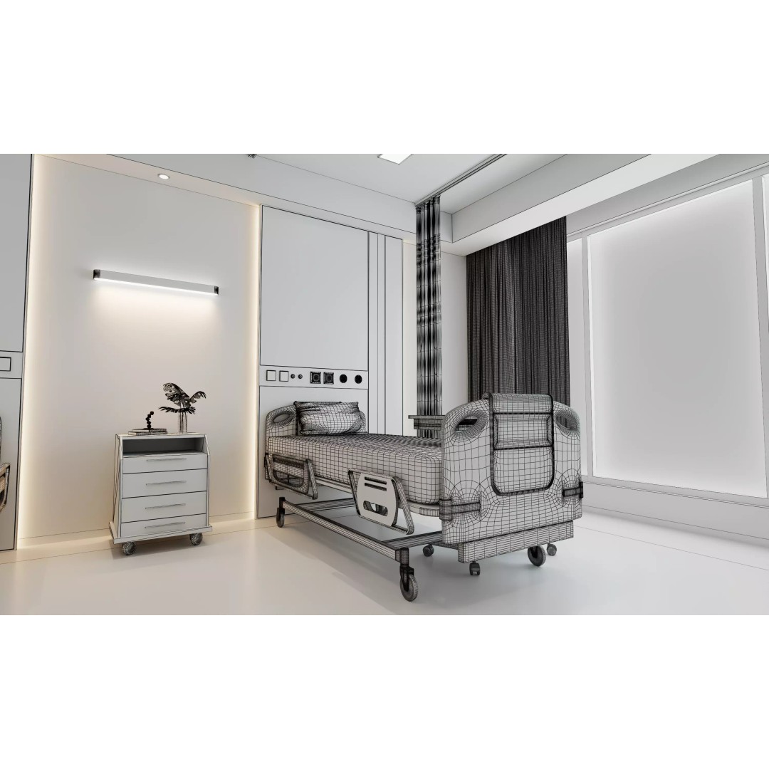 Hospital Ward Room 3D Model – Modern Patient Room with PBR Textures