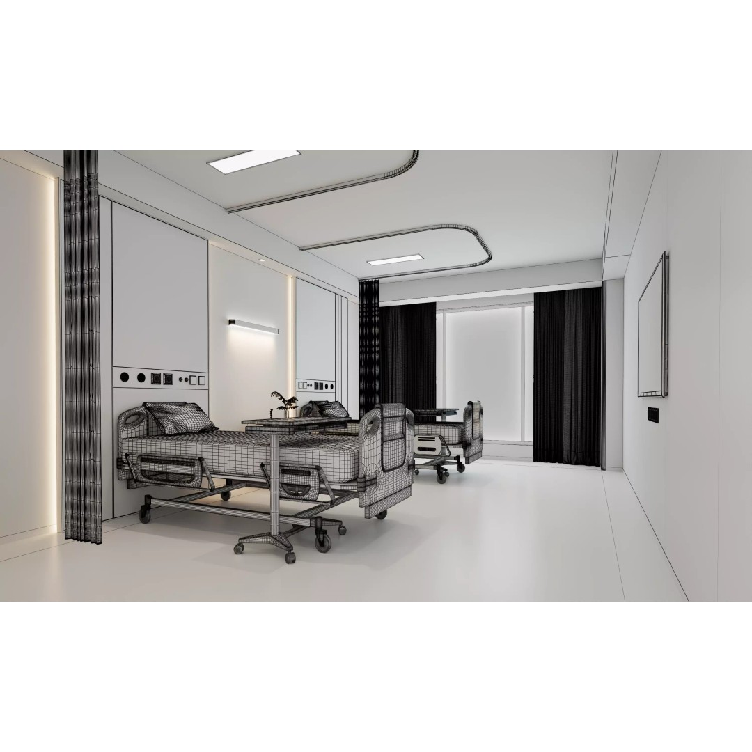 Hospital Ward Room 3D Model – Modern Patient Room with PBR Textures - View 12