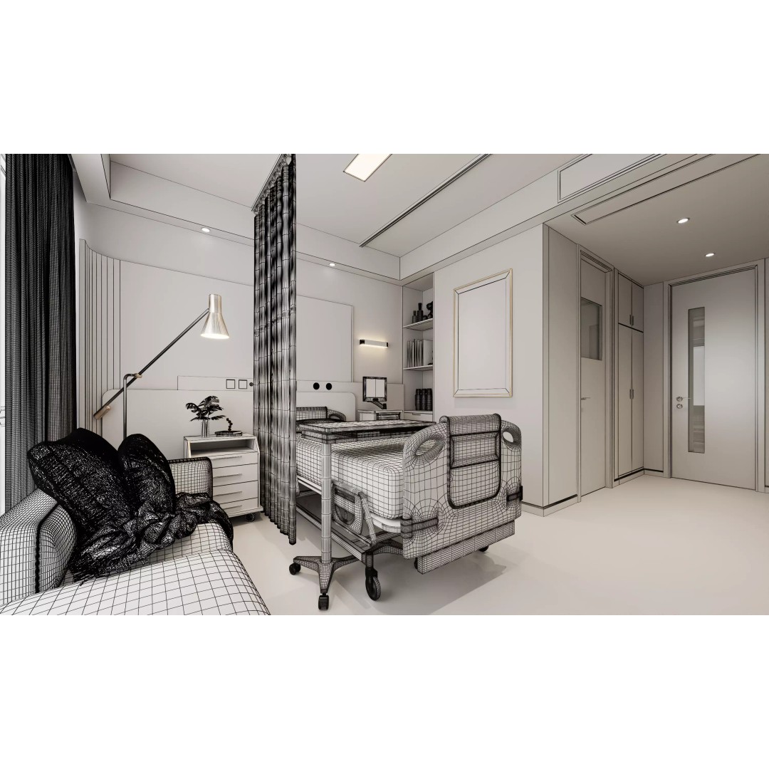 Hospital Ward Room 3D Model – Modern Patient Room with PBR Textures - View 13