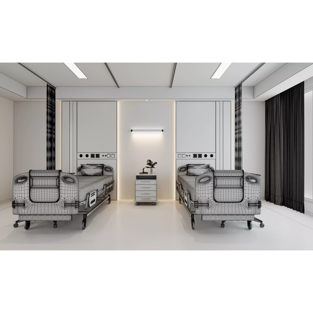 Hospital Ward Room 3D Model – Modern Patient Room with PBR Textures - View 14