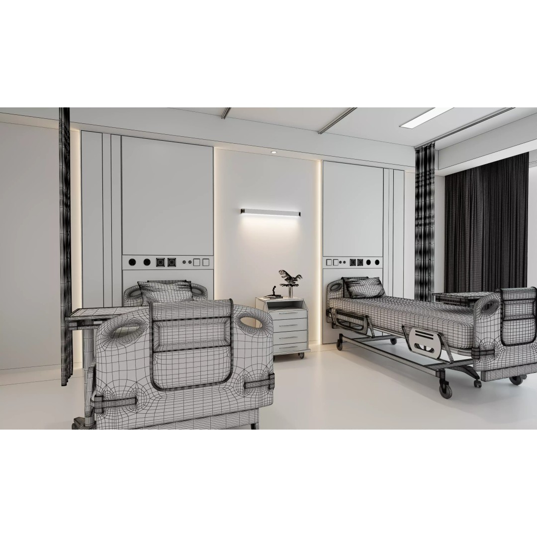 Hospital Ward Room 3D Model – Modern Patient Room with PBR Textures - View 15