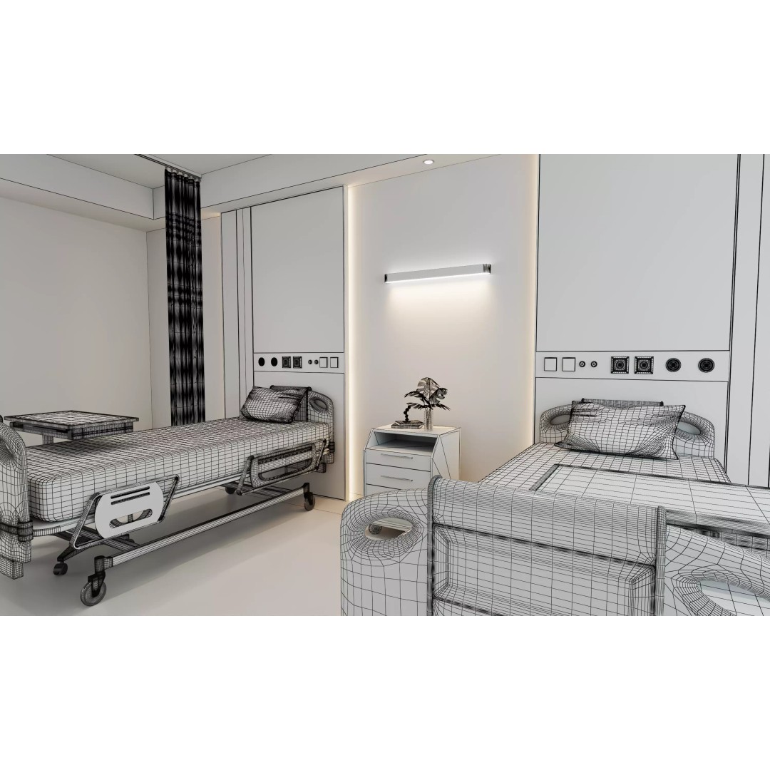 Hospital Ward Room 3D Model – Modern Patient Room with PBR Textures - View 16