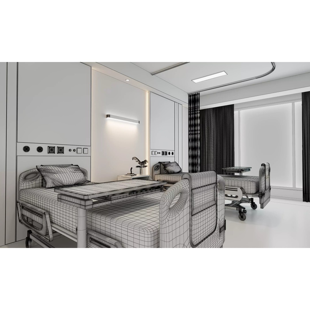 Hospital Ward Room 3D Model – Modern Patient Room with PBR Textures - View 19