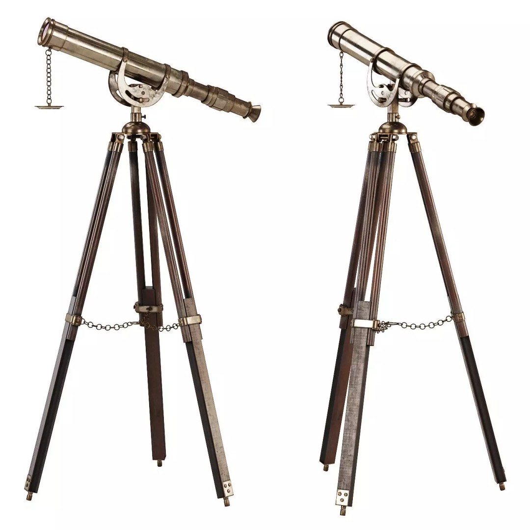 Antique Tripod Telescope 3D Model – Vintage Brass Decor, FBX, OBJ - View 2