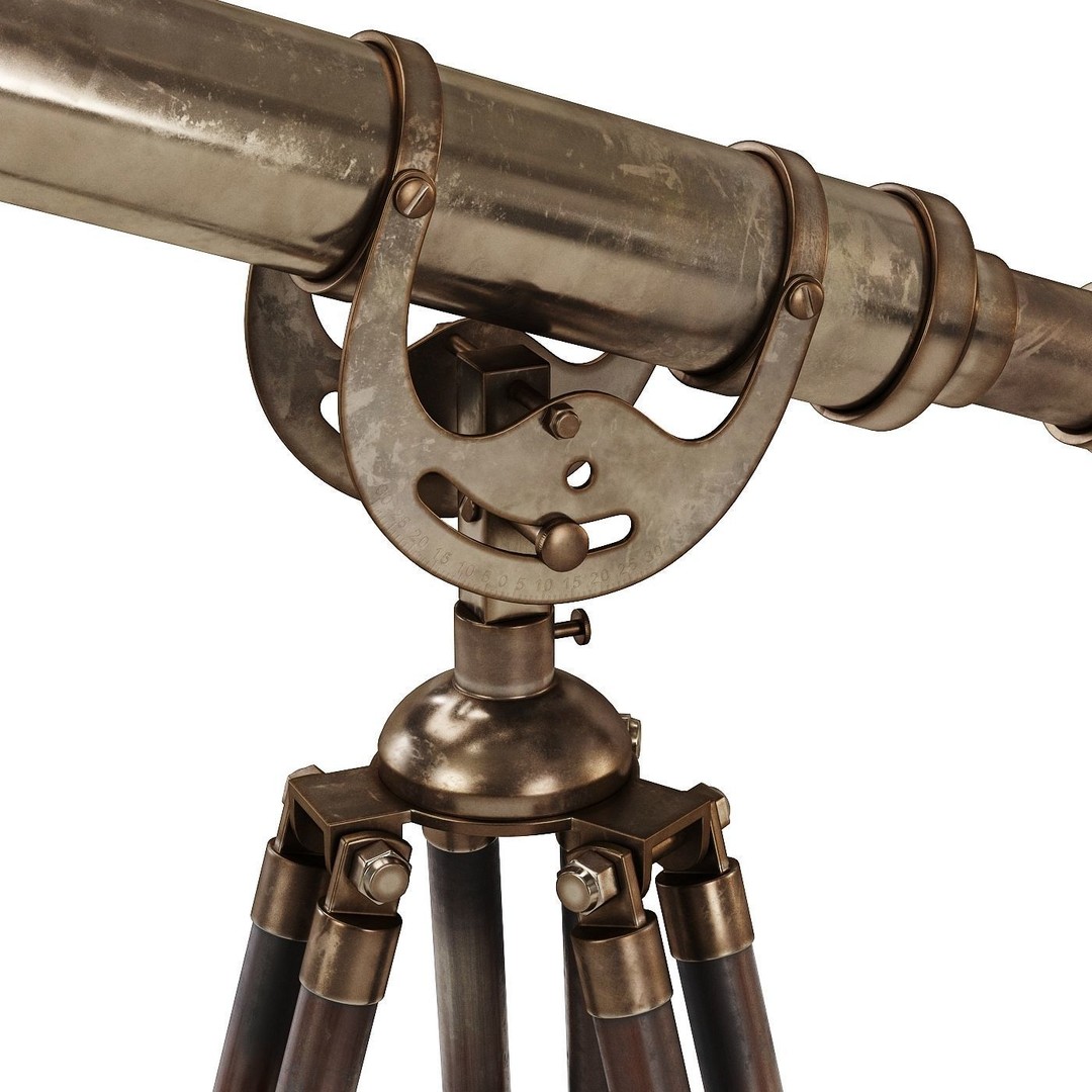 Antique Tripod Telescope 3D Model – Vintage Brass Decor, FBX, OBJ - View 3