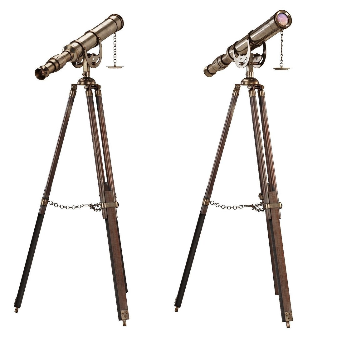 Antique Tripod Telescope 3D Model – Vintage Brass Decor, FBX, OBJ - View 4