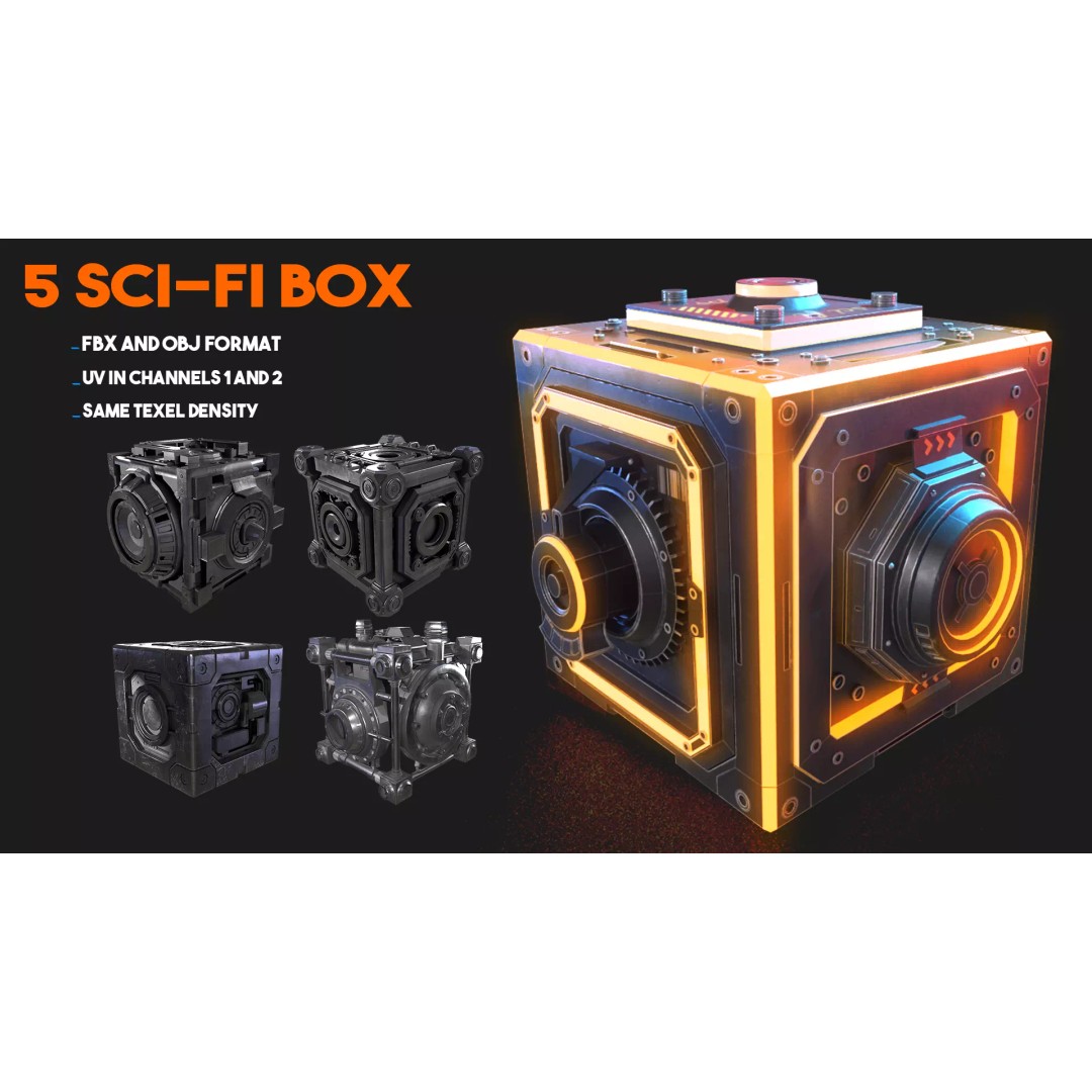 Sci-Fi Box 3D Model – Low Poly Game Asset, FBX/OBJ Formats - View 2