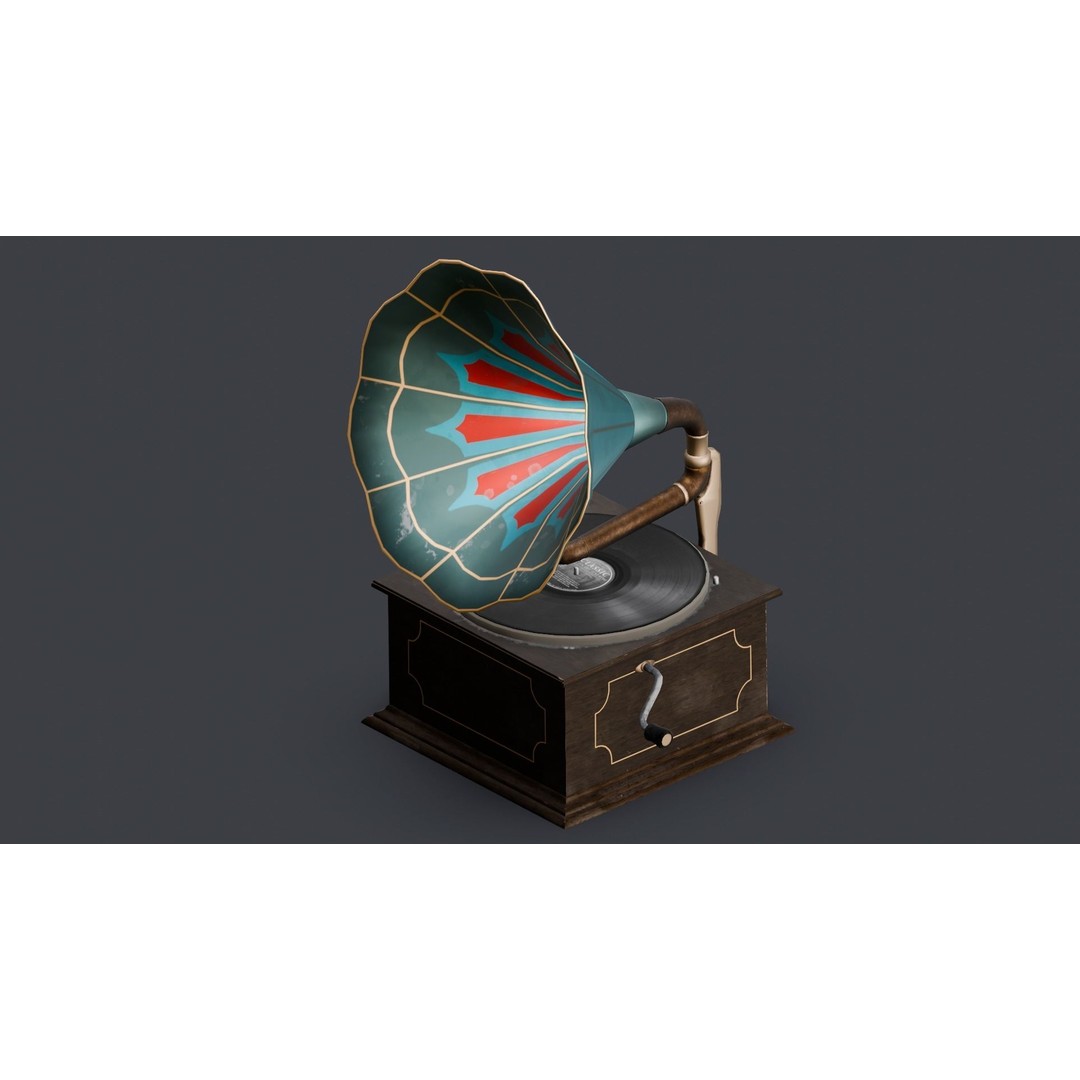 Gramophone 3D Model – Low Poly Vintage Audio Asset, FBX