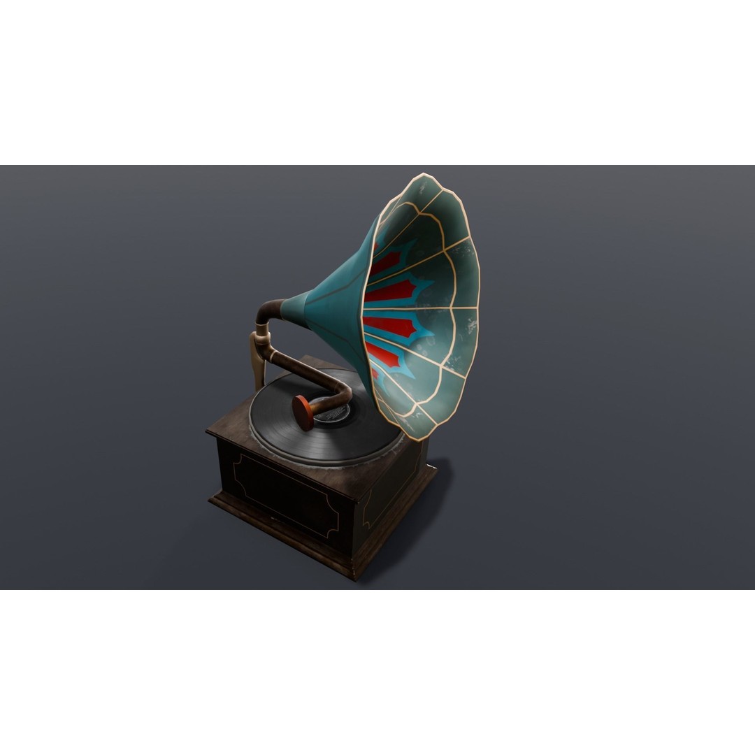 Gramophone 3D Model – Low Poly Vintage Audio Asset, FBX - View 12
