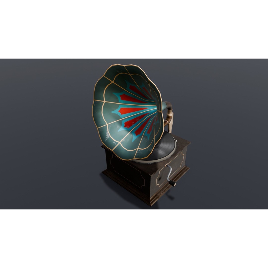 Gramophone 3D Model – Low Poly Vintage Audio Asset, FBX - View 13