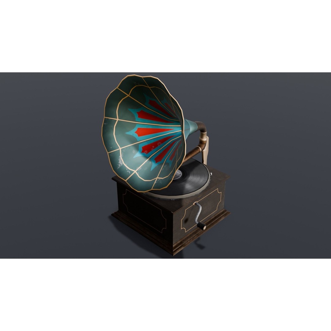 Gramophone 3D Model – Low Poly Vintage Audio Asset, FBX - View 14