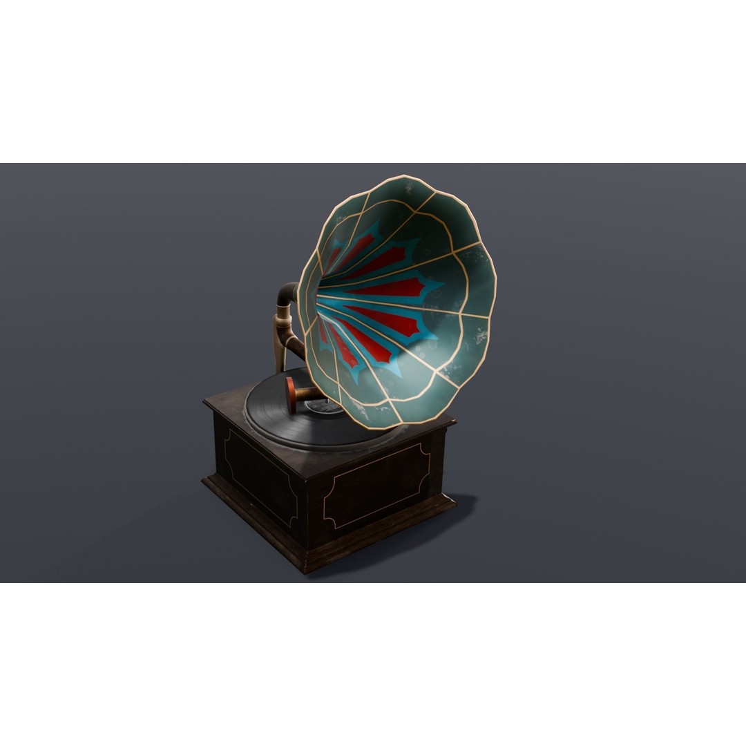 Gramophone 3D Model – Low Poly Vintage Audio Asset, FBX - View 15