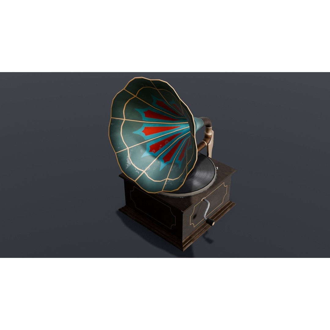 Gramophone 3D Model – Low Poly Vintage Audio Asset, FBX - View 16