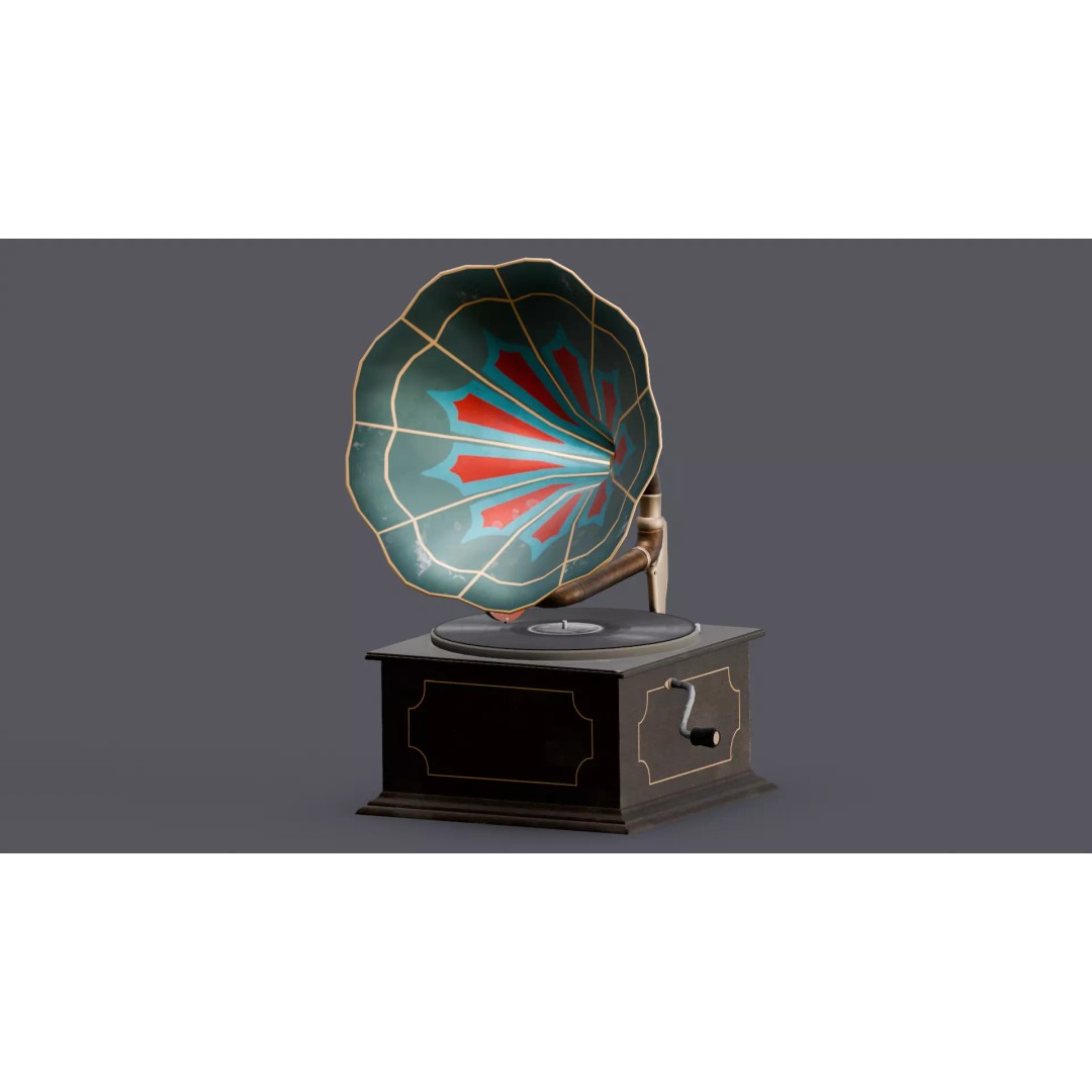 Gramophone 3D Model – Low Poly Vintage Audio Asset, FBX - View 2