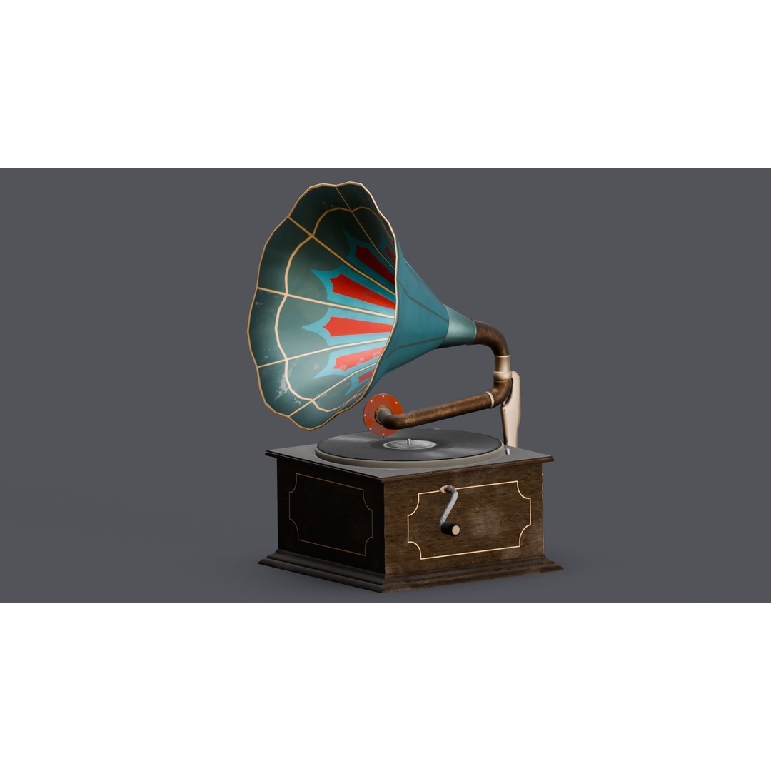 Gramophone 3D Model – Low Poly Vintage Audio Asset, FBX - View 3