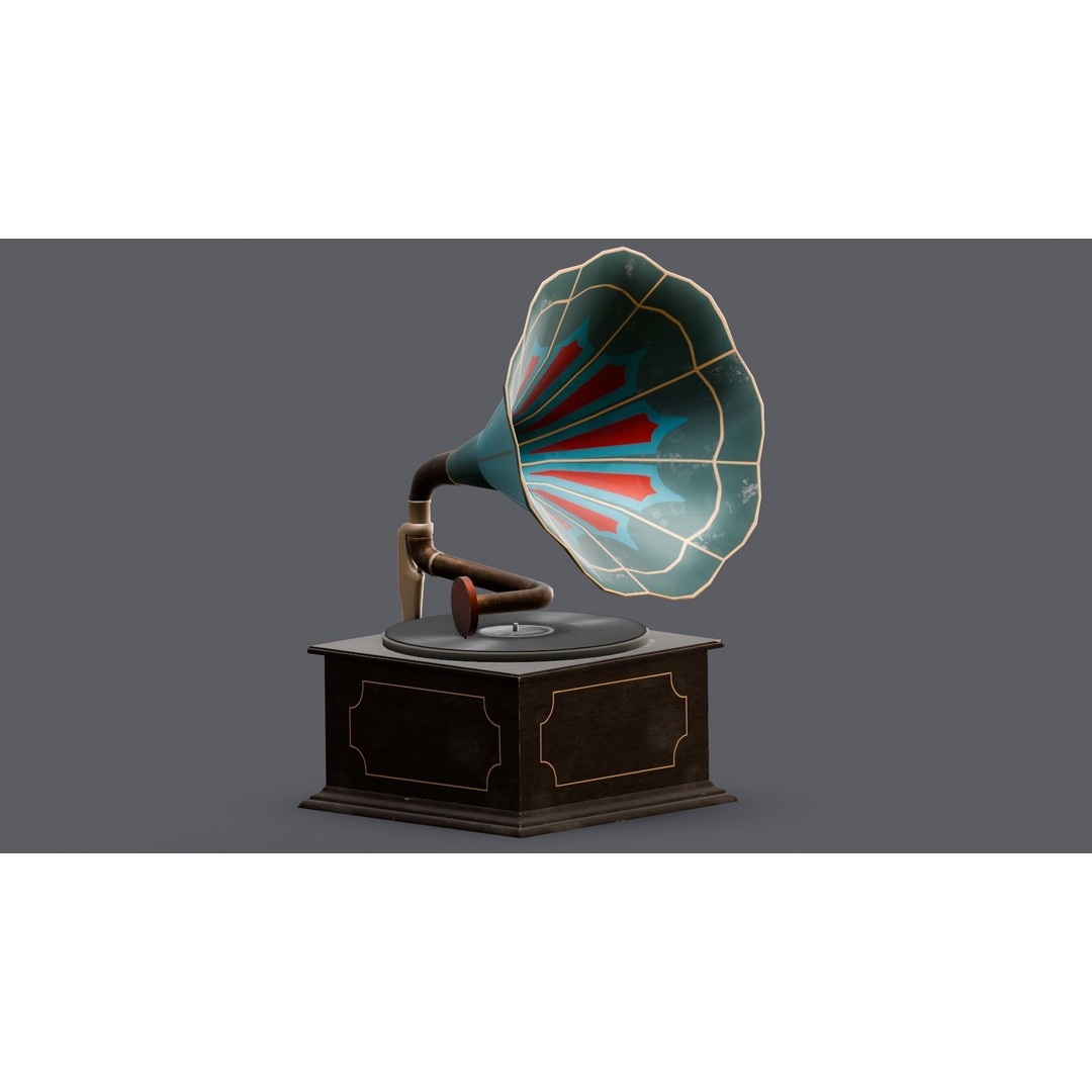 Gramophone 3D Model – Low Poly Vintage Audio Asset, FBX - View 4