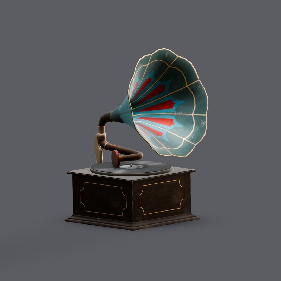 Gramophone 3D Model – Low Poly Vintage Audio Asset, FBX - View 7