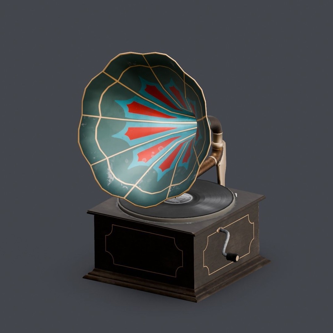 Gramophone 3D Model – Low Poly Vintage Audio Asset, FBX - View 8