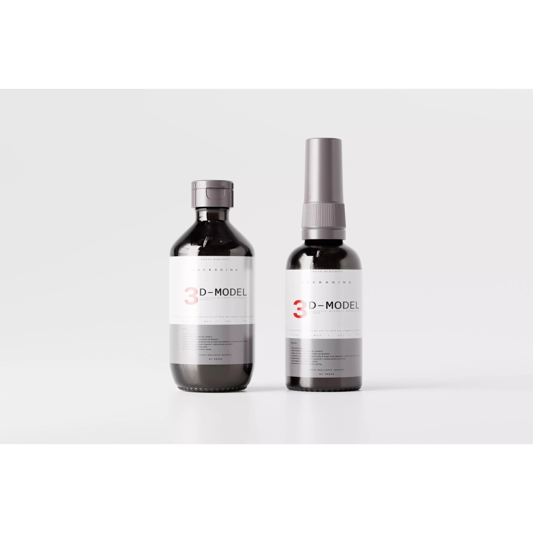 Amber Bottle 3D Model – Low Poly Medical Container, FBX & OBJ - View 2